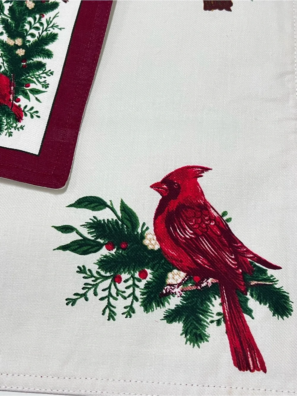 Share Zina Vasi Christmas Placemats Set of 4 Redbirds Holly Reversible Cotton